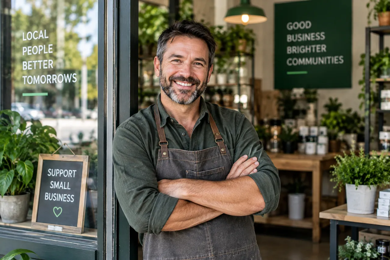 Local small-business owner standing outside his shop