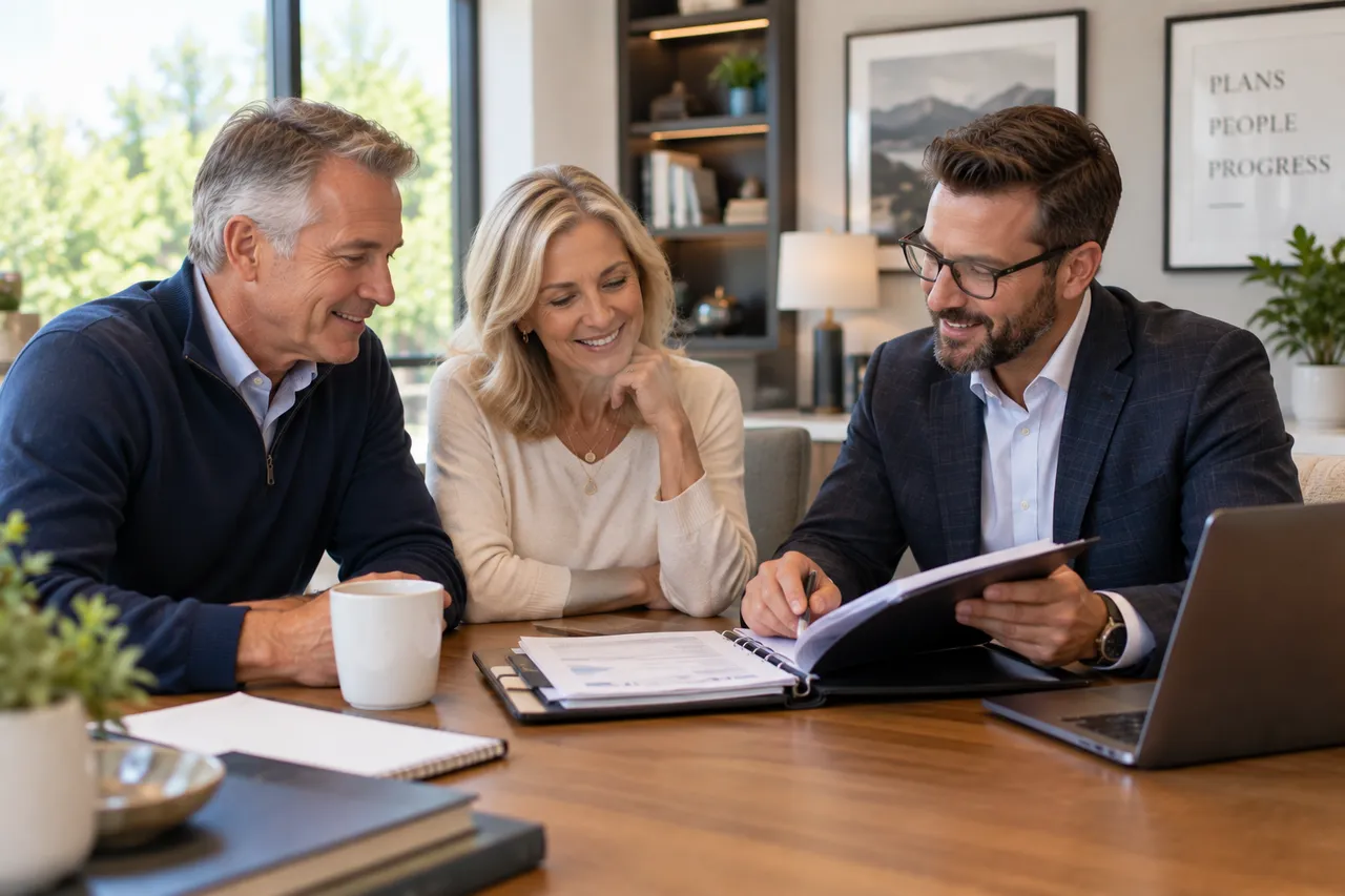 Mature couple reviewing estate plans with an advisor
