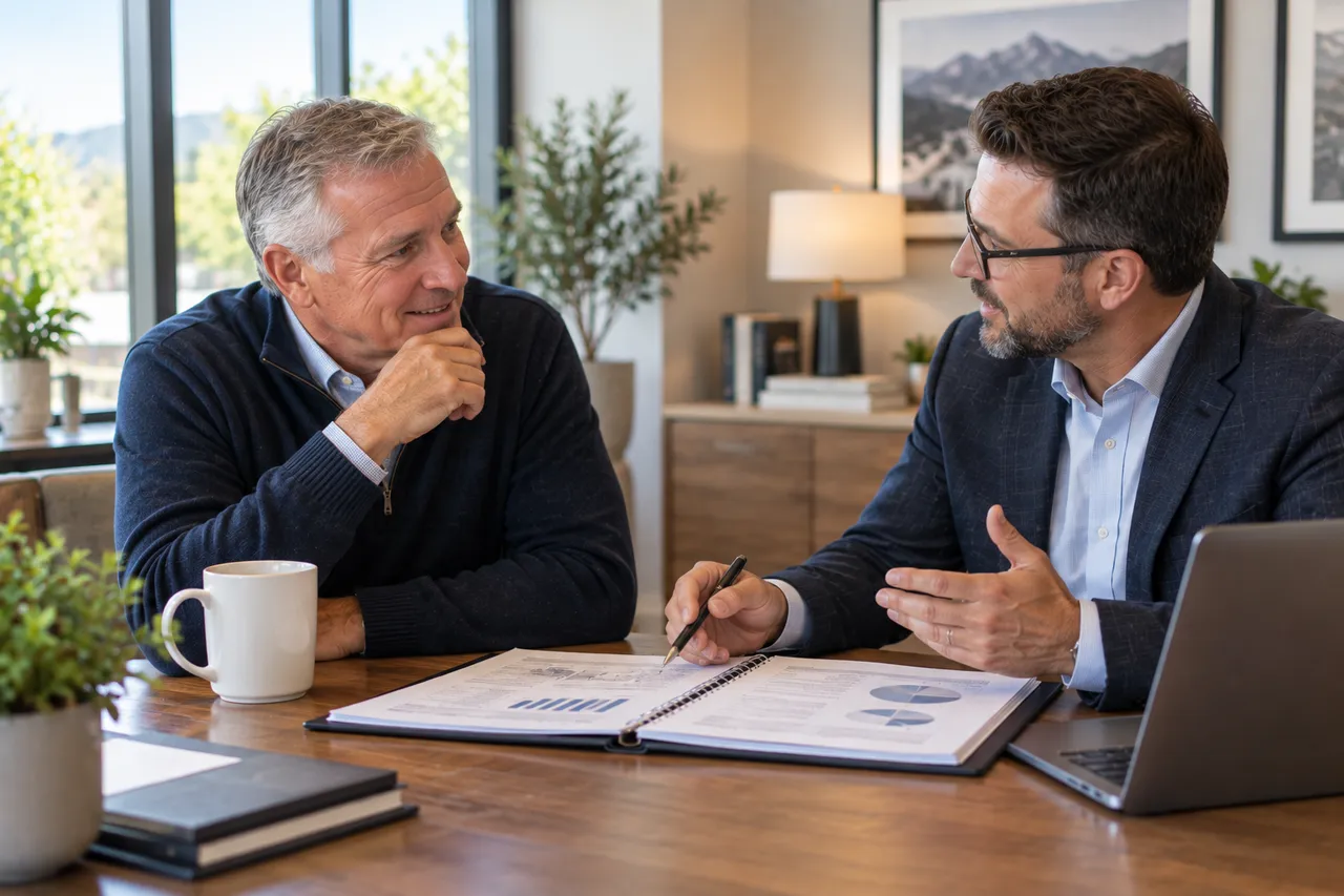 Mature business owner discussing retirement planning with an advisor